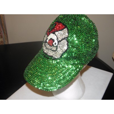 SEQUIN SANTA CLAUS FACE BASEBALL CAP GLITTERING GREEN CUTE CHRISTMAS GIFT NEW    eb-72043329
